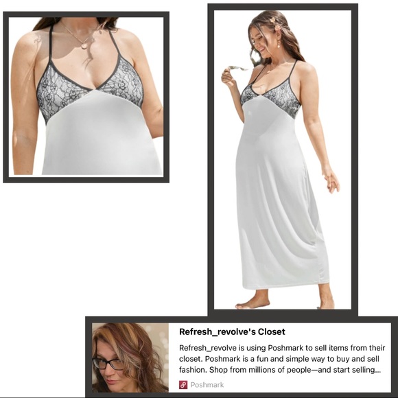 Contrast Lace Criss Cross Back Cami Night Dress - Picture 4 of 8